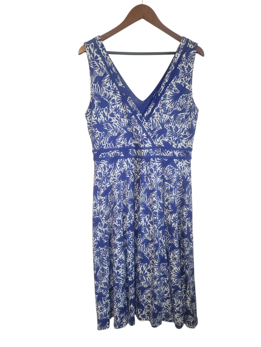 Boden Lorna Faux Wrap Jersey Dress Blue White Floral Midi Fit Coastal Summer 12 - Picture 6 of 11